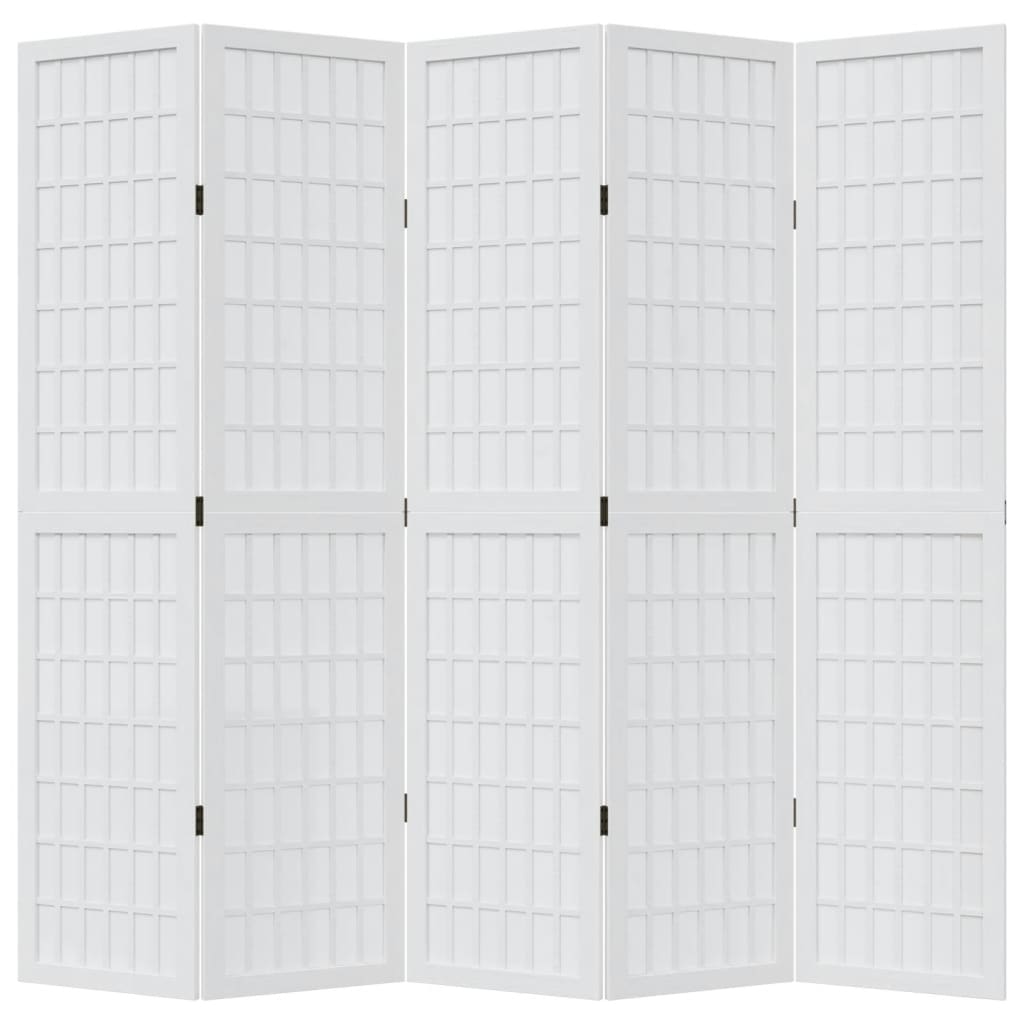 vidaXL Room Divider 5 Panels White Solid Wood Paulownia