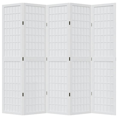 vidaXL Room Divider 5 Panels White Solid Wood Paulownia