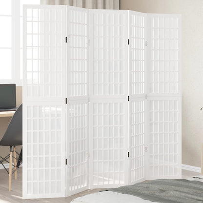 vidaXL Room Divider 5 Panels White Solid Wood Paulownia