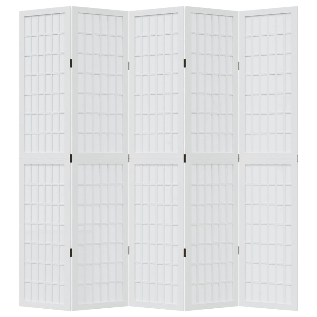 vidaXL Room Divider 5 Panels White Solid Wood Paulownia