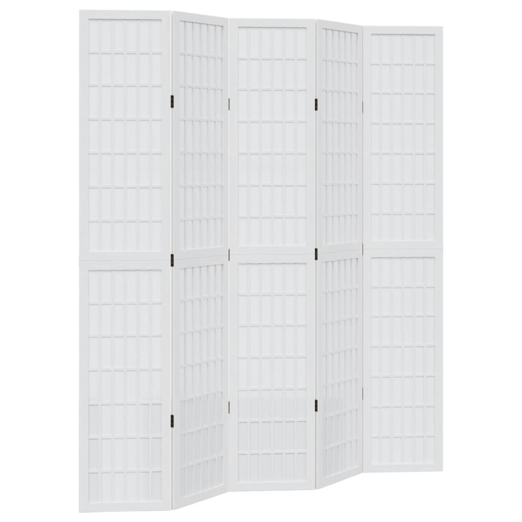 vidaXL Room Divider 5 Panels White Solid Wood Paulownia