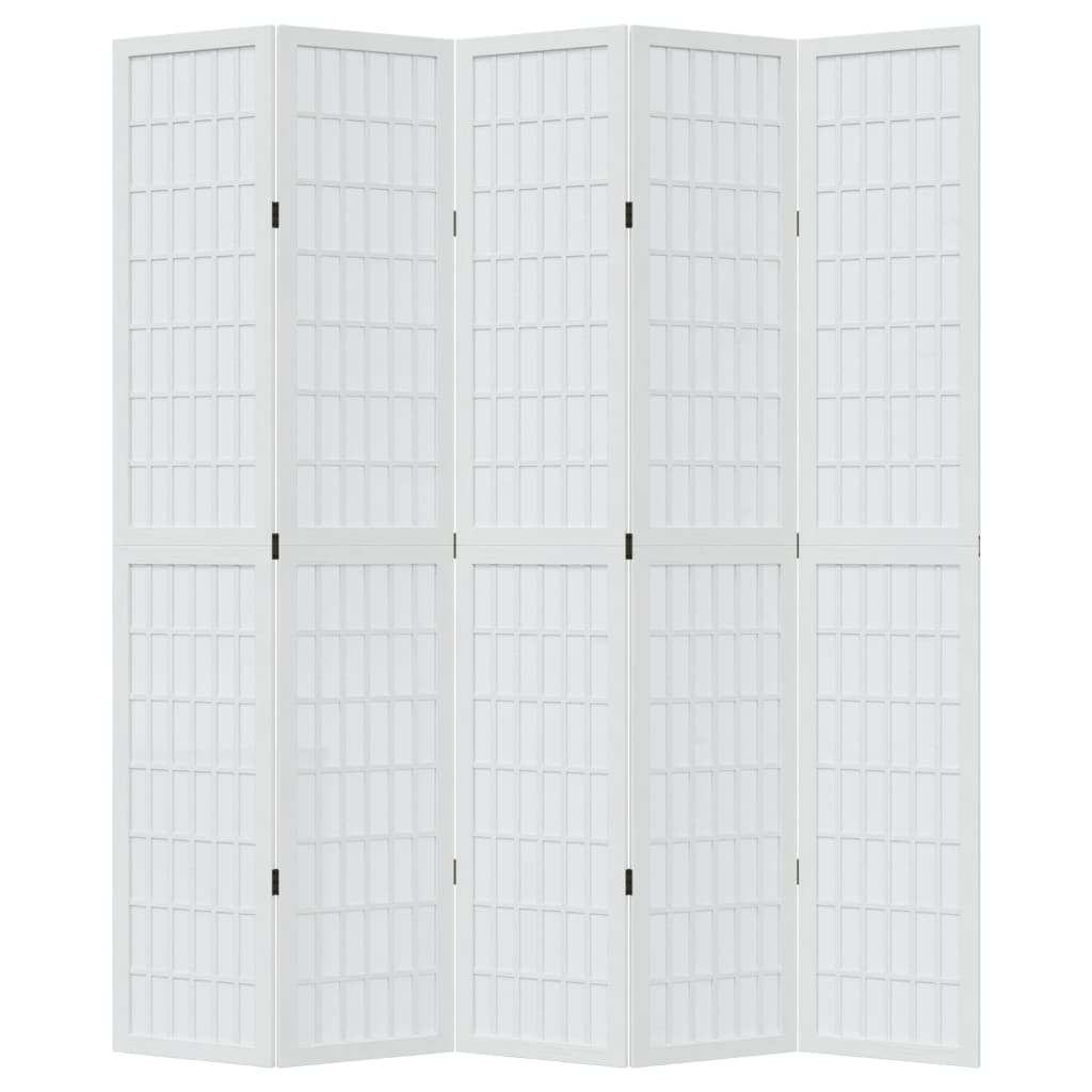 vidaXL Room Divider 5 Panels White Solid Wood Paulownia