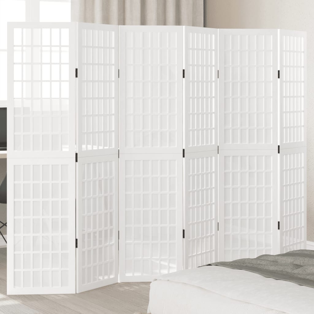 vidaXL Room Divider 6 Panels White Solid Wood Paulownia