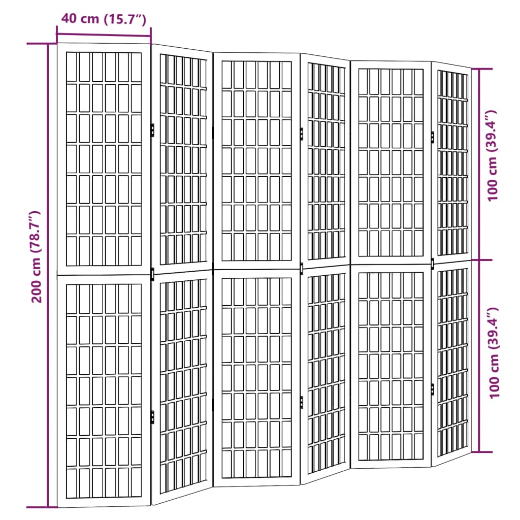vidaXL Room Divider 6 Panels White Solid Wood Paulownia