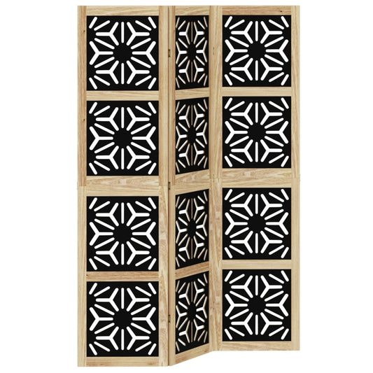 vidaXL Room Divider 3 Panels Brown and Black Solid Wood Paulownia