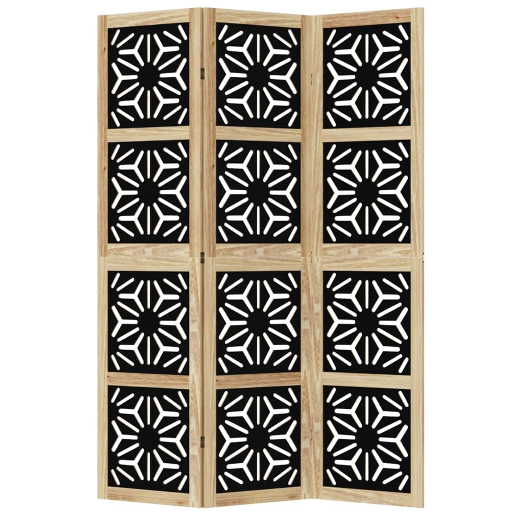 vidaXL Room Divider 3 Panels Brown and Black Solid Wood Paulownia