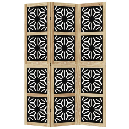 vidaXL Room Divider 3 Panels Brown and Black Solid Wood Paulownia