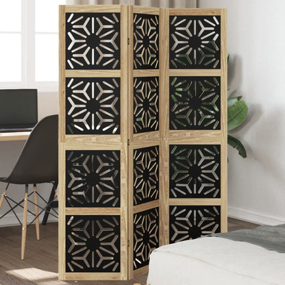 vidaXL Room Divider 3 Panels Brown and Black Solid Wood Paulownia