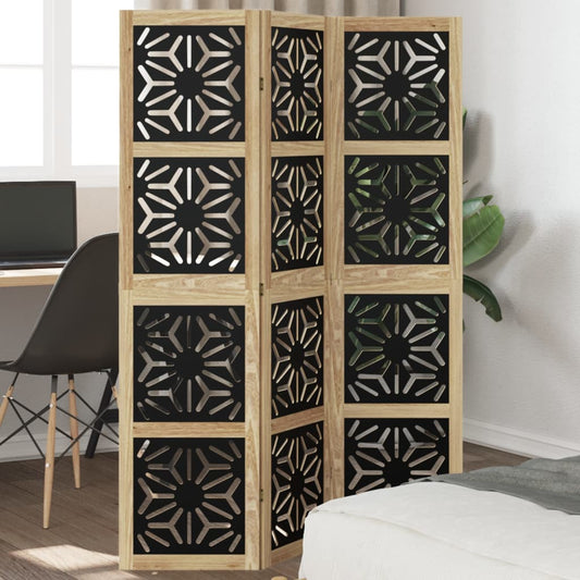 vidaXL Room Divider 3 Panels Brown and Black Solid Wood Paulownia