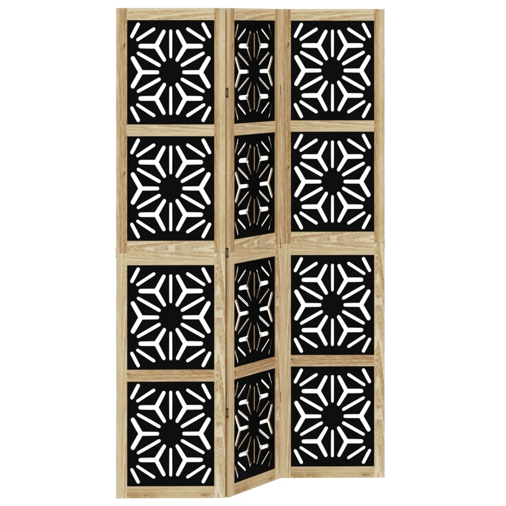 vidaXL Room Divider 3 Panels Brown and Black Solid Wood Paulownia