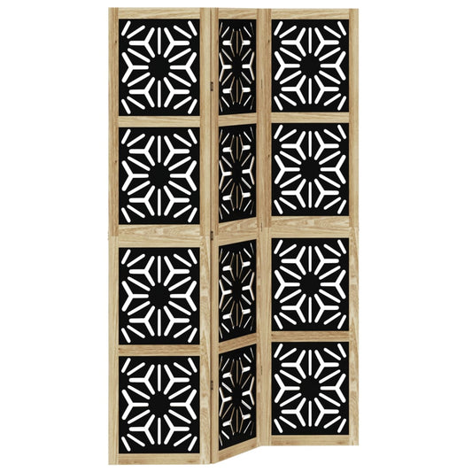 vidaXL Room Divider 3 Panels Brown and Black Solid Wood Paulownia