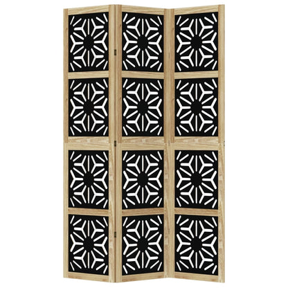 vidaXL Room Divider 3 Panels Brown and Black Solid Wood Paulownia