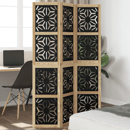 vidaXL Room Divider 3 Panels Brown and Black Solid Wood Paulownia