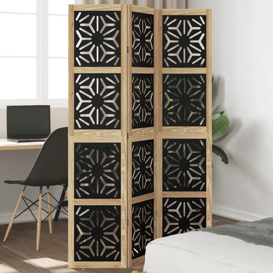 vidaXL Room Divider 3 Panels Brown and Black Solid Wood Paulownia