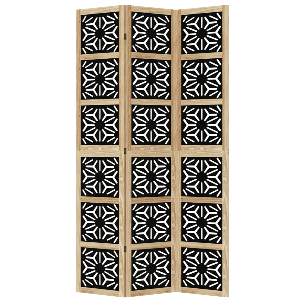 vidaXL Room Divider 3 Panels Brown and Black Solid Wood Paulownia