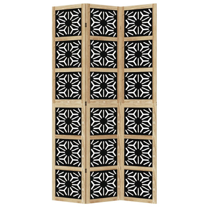 vidaXL Room Divider 3 Panels Brown and Black Solid Wood Paulownia