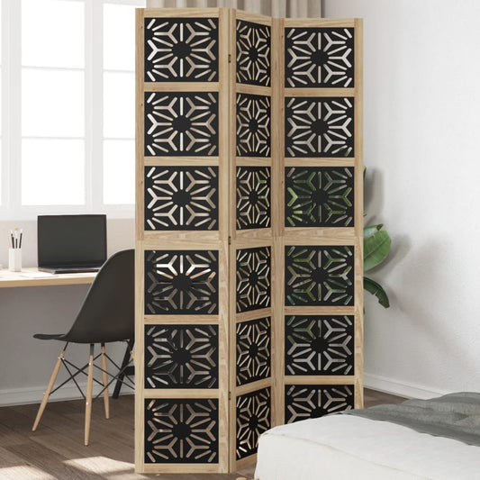 vidaXL Room Divider 3 Panels Brown and Black Solid Wood Paulownia
