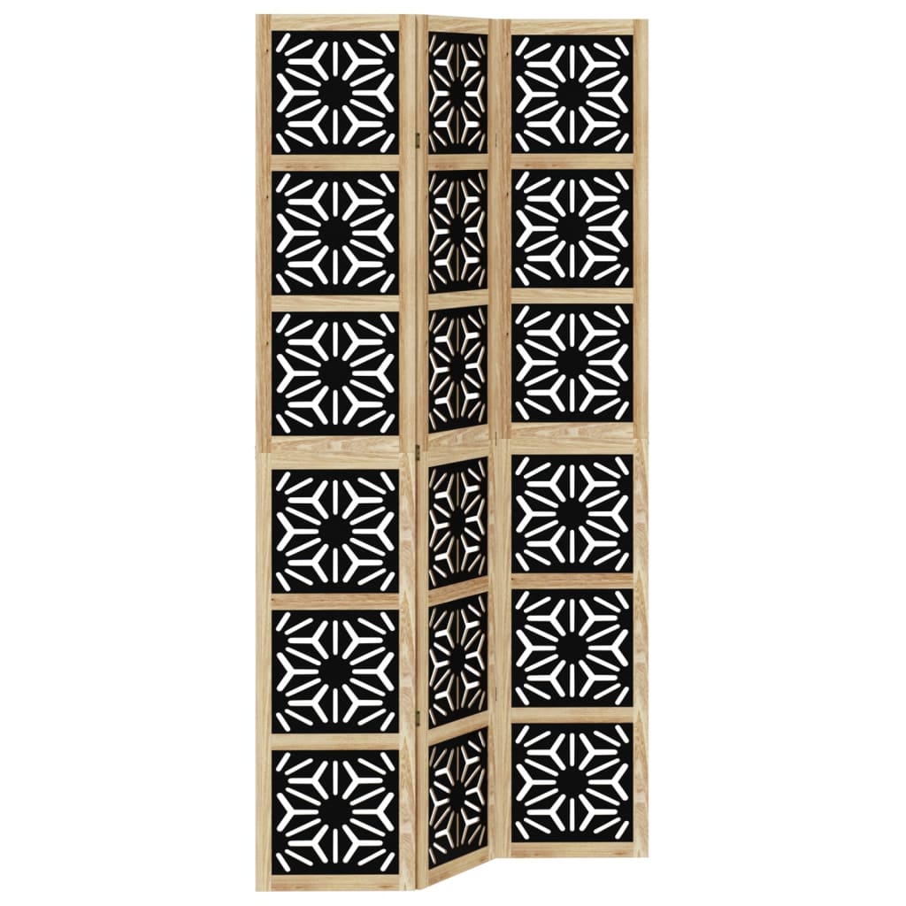 vidaXL Room Divider 3 Panels Brown and Black Solid Wood Paulownia