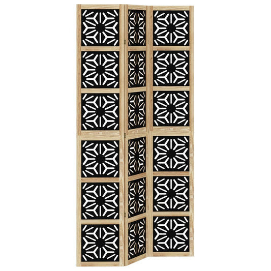 vidaXL Room Divider 3 Panels Brown and Black Solid Wood Paulownia