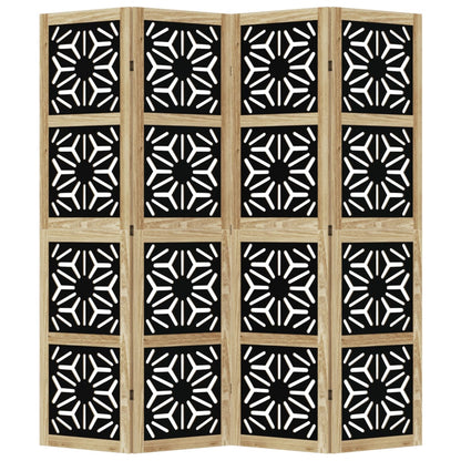 vidaXL Room Divider 4 Panels Brown and Black Solid Wood Paulownia