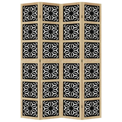 vidaXL Room Divider 4 Panels Brown and Black Solid Wood Paulownia