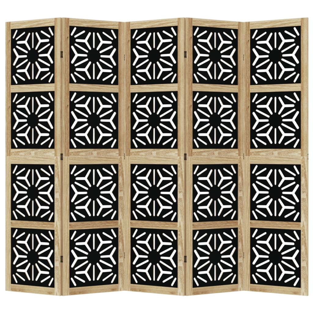 vidaXL Room Divider 5 Panels Brown and Black Solid Wood Paulownia