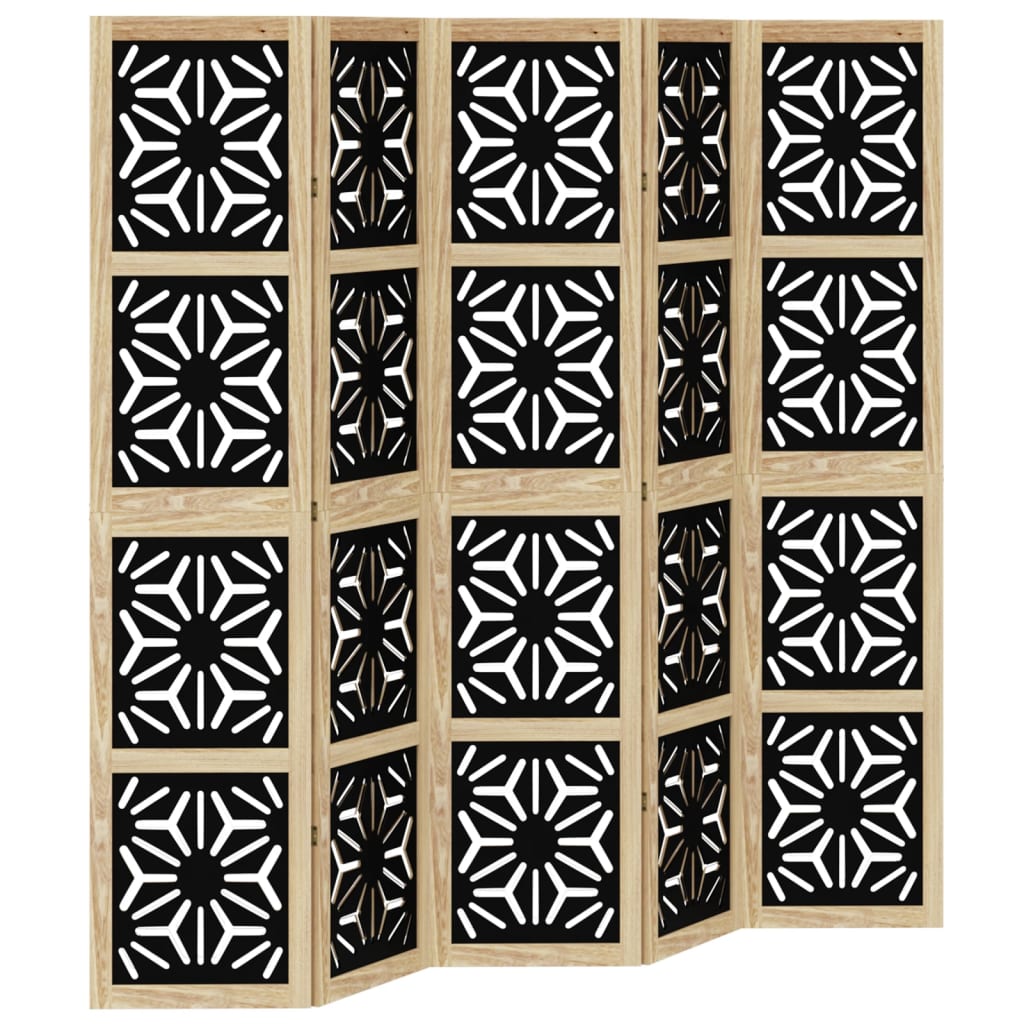 vidaXL Room Divider 5 Panels Brown and Black Solid Wood Paulownia