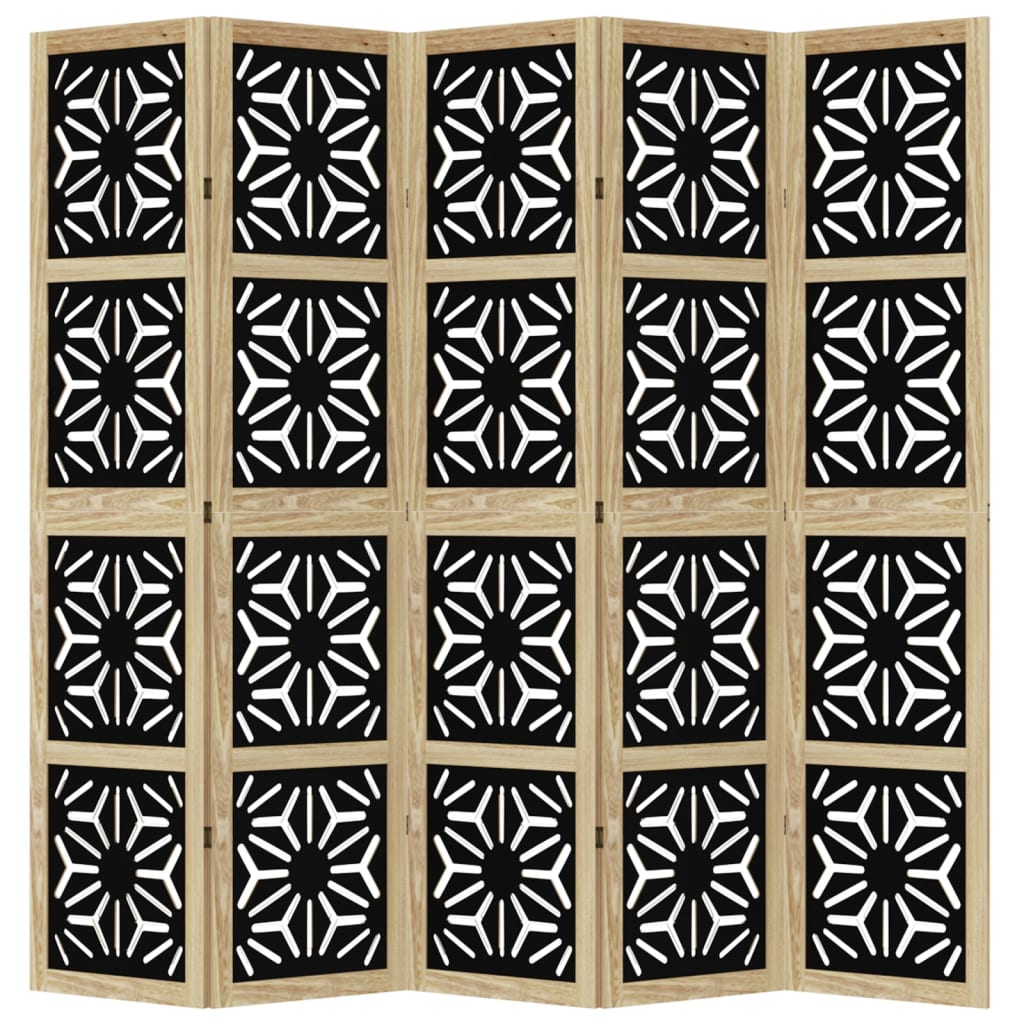 vidaXL Room Divider 5 Panels Brown and Black Solid Wood Paulownia
