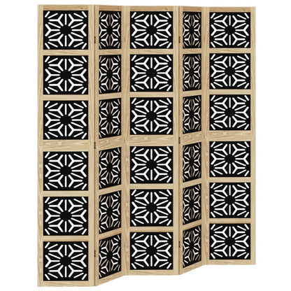vidaXL Room Divider 5 Panels Brown and Black Solid Wood Paulownia