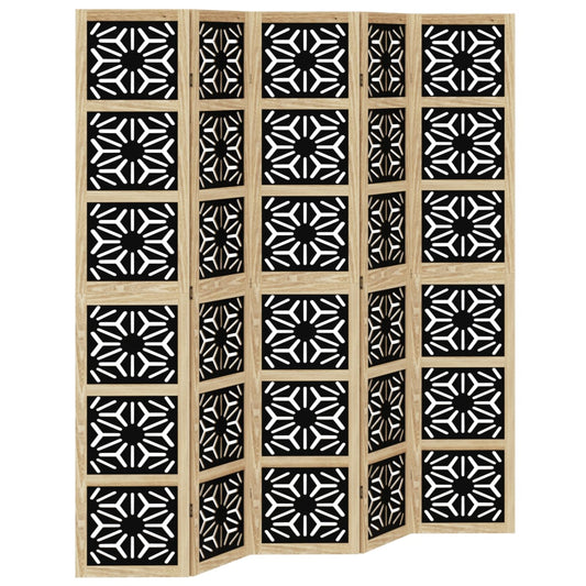 vidaXL Room Divider 5 Panels Brown and Black Solid Wood Paulownia