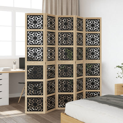 vidaXL Room Divider 5 Panels Brown and Black Solid Wood Paulownia