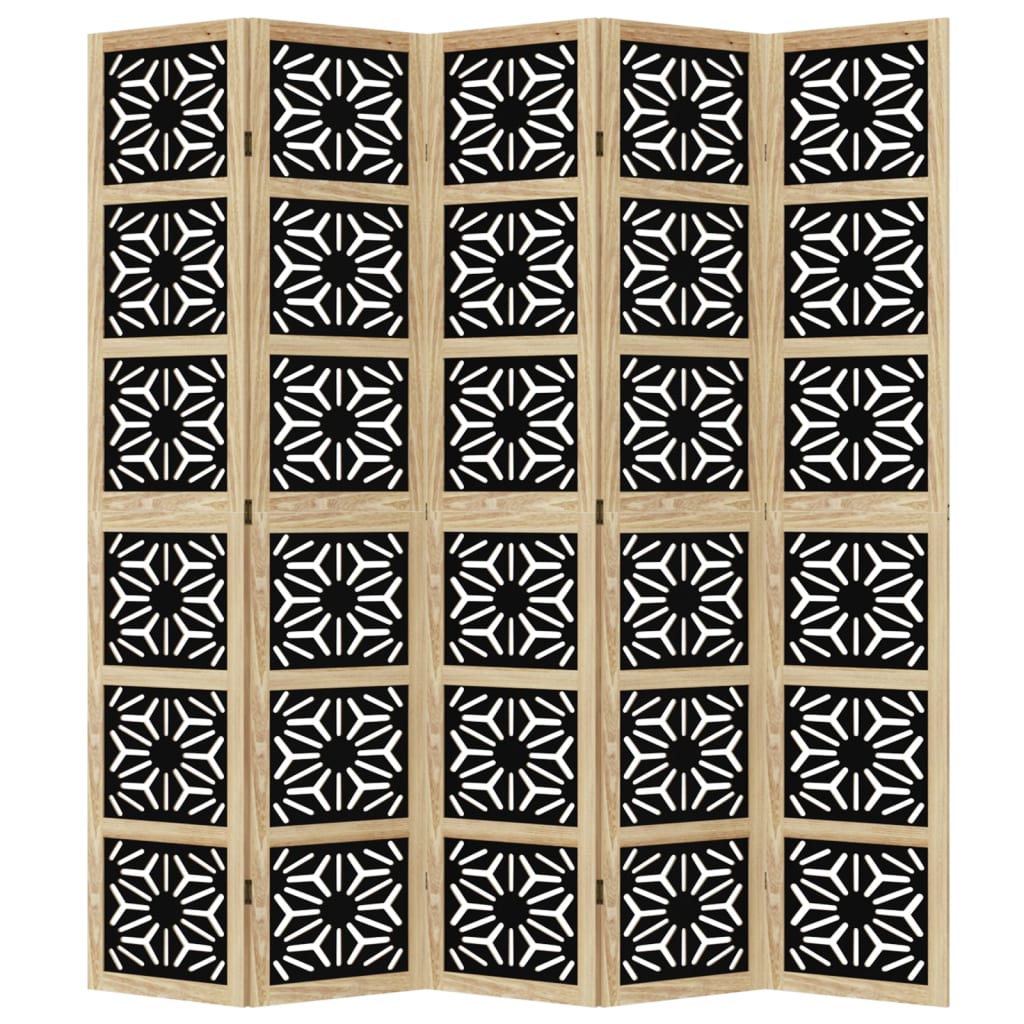 vidaXL Room Divider 5 Panels Brown and Black Solid Wood Paulownia