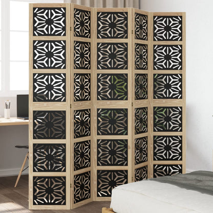 vidaXL Room Divider 5 Panels Brown and Black Solid Wood Paulownia