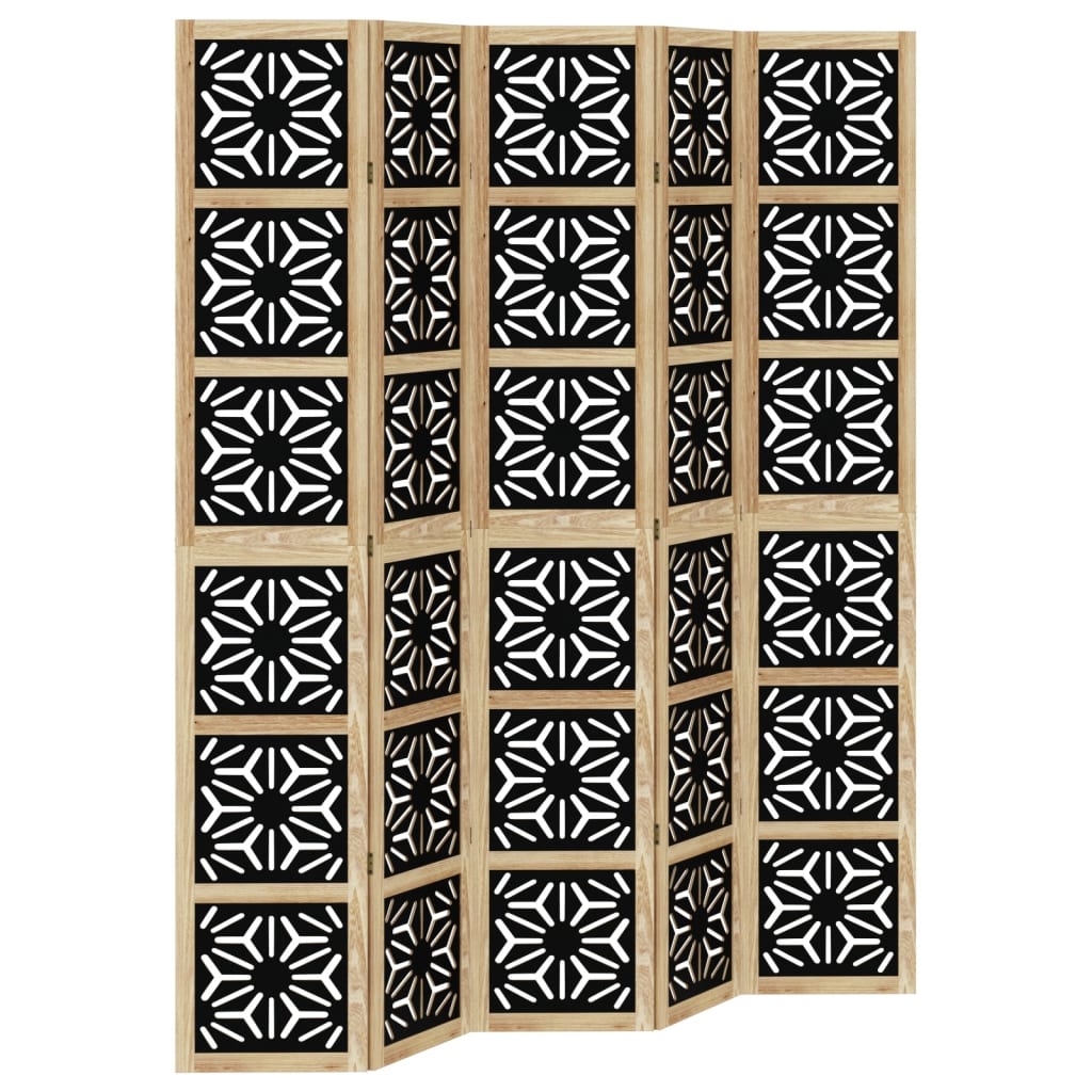 vidaXL Room Divider 5 Panels Brown and Black Solid Wood Paulownia