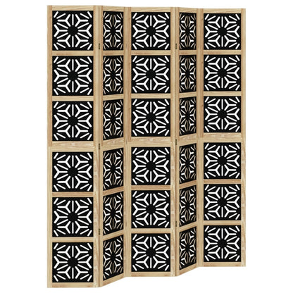 vidaXL Room Divider 5 Panels Brown and Black Solid Wood Paulownia