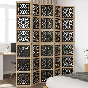 vidaXL Room Divider 5 Panels Brown and Black Solid Wood Paulownia