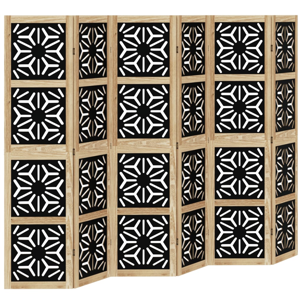 vidaXL Room Divider 6 Panels Brown and Black Solid Wood Paulownia