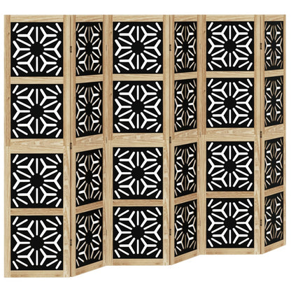 vidaXL Room Divider 6 Panels Brown and Black Solid Wood Paulownia