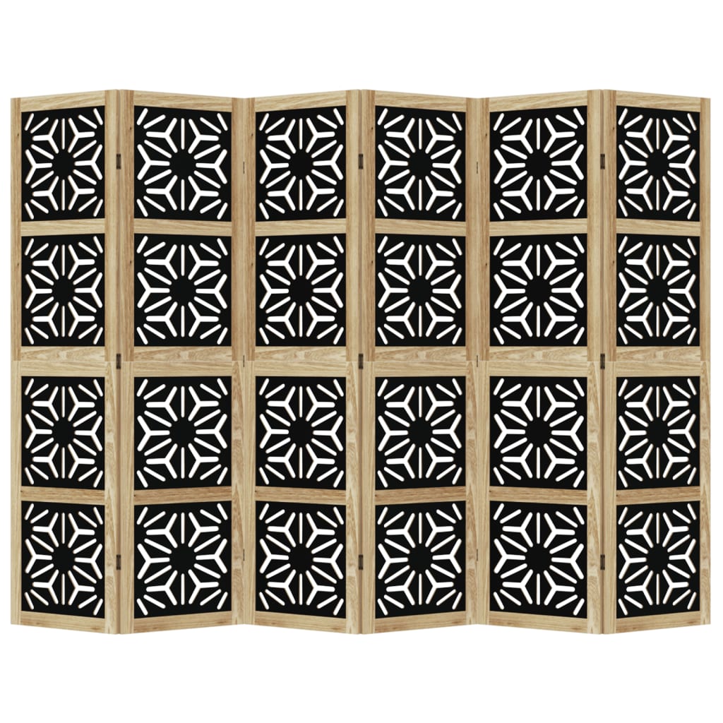 vidaXL Room Divider 6 Panels Brown and Black Solid Wood Paulownia