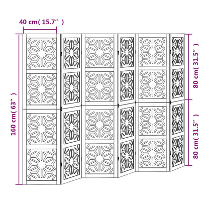 vidaXL Room Divider 6 Panels Brown and Black Solid Wood Paulownia