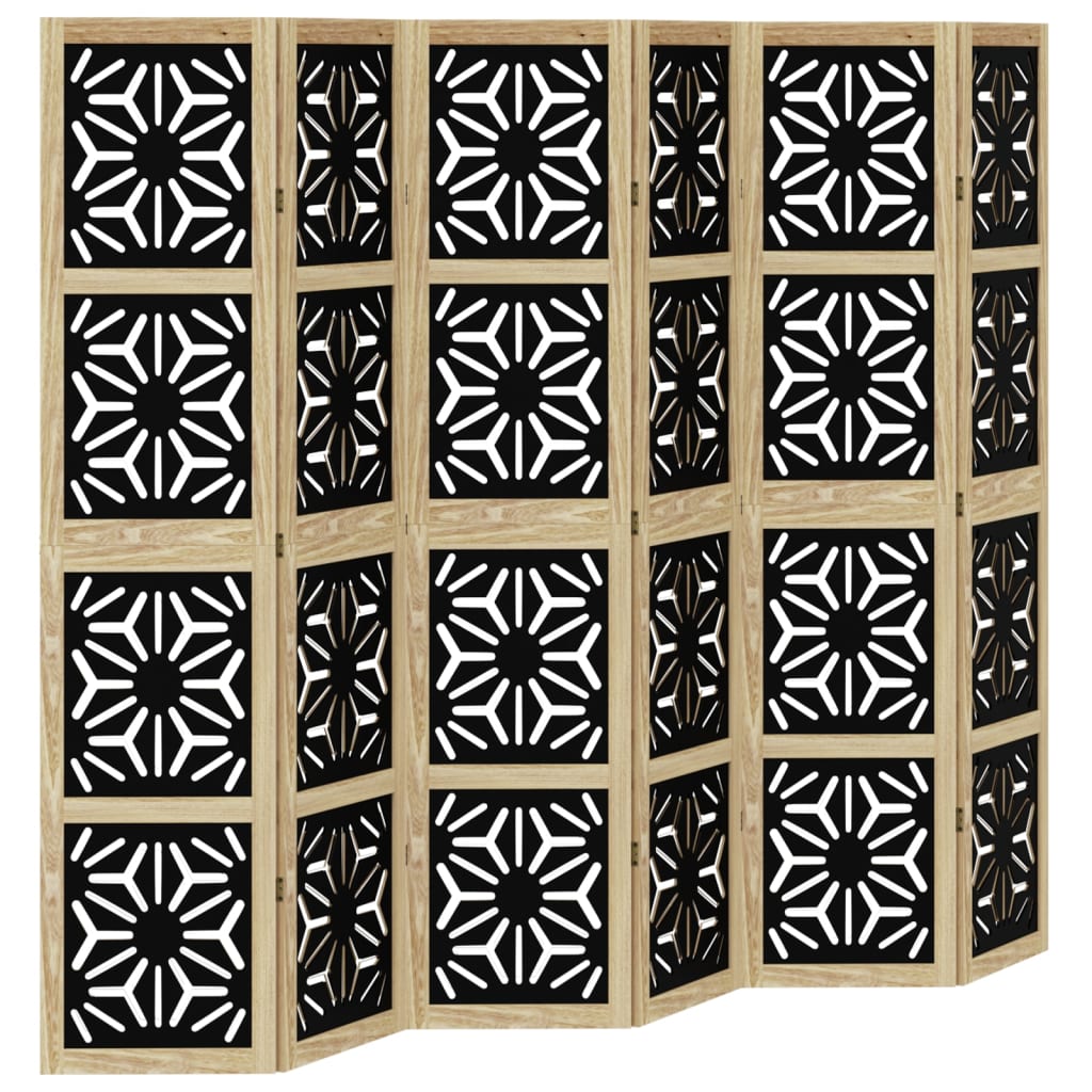 vidaXL Room Divider 6 Panels Brown and Black Solid Wood Paulownia