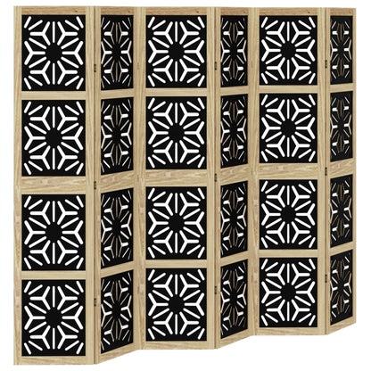 vidaXL Room Divider 6 Panels Brown and Black Solid Wood Paulownia