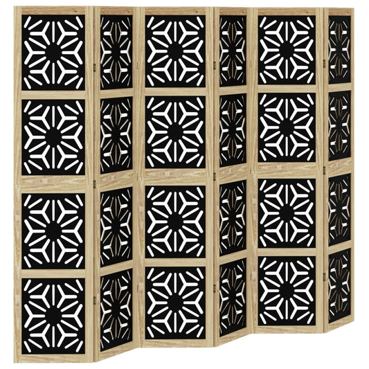 vidaXL Room Divider 6 Panels Brown and Black Solid Wood Paulownia