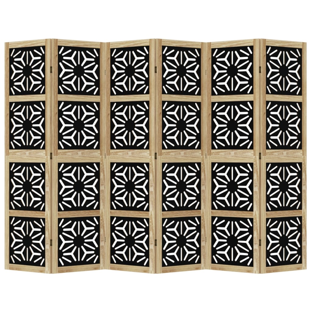 vidaXL Room Divider 6 Panels Brown and Black Solid Wood Paulownia