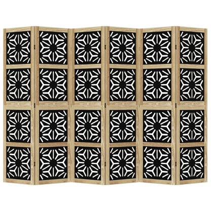 vidaXL Room Divider 6 Panels Brown and Black Solid Wood Paulownia