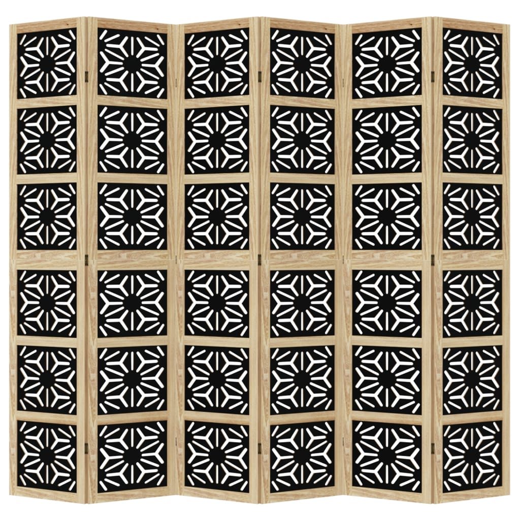 vidaXL Room Divider 6 Panels Brown and Black Solid Wood Paulownia