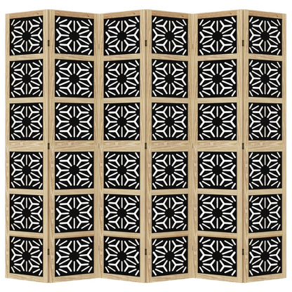 vidaXL Room Divider 6 Panels Brown and Black Solid Wood Paulownia