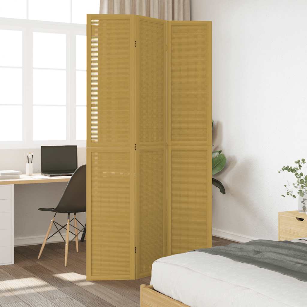 vidaXL Room Divider 3 Panels Brown Solid Wood Paulownia