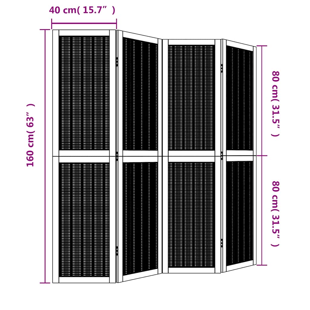 vidaXL Room Divider 4 Panels Brown Solid Wood Paulownia
