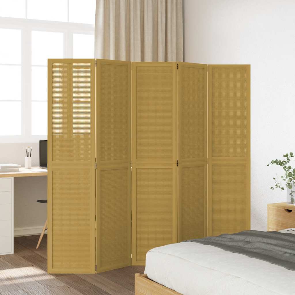 vidaXL Room Divider 5 Panels Brown Solid Wood Paulownia